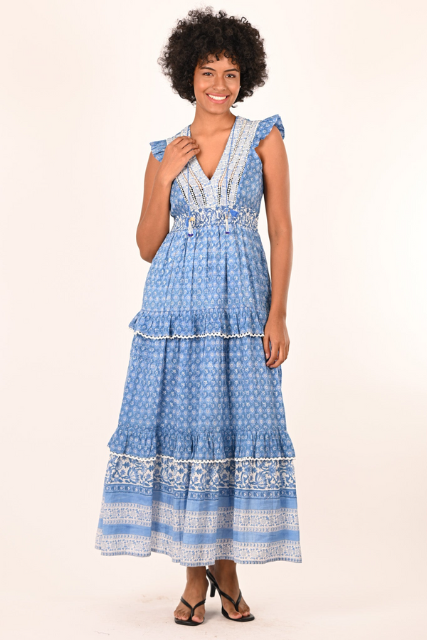 Beige Tessa Maxi Dress in Blue Zest Maxi Dress