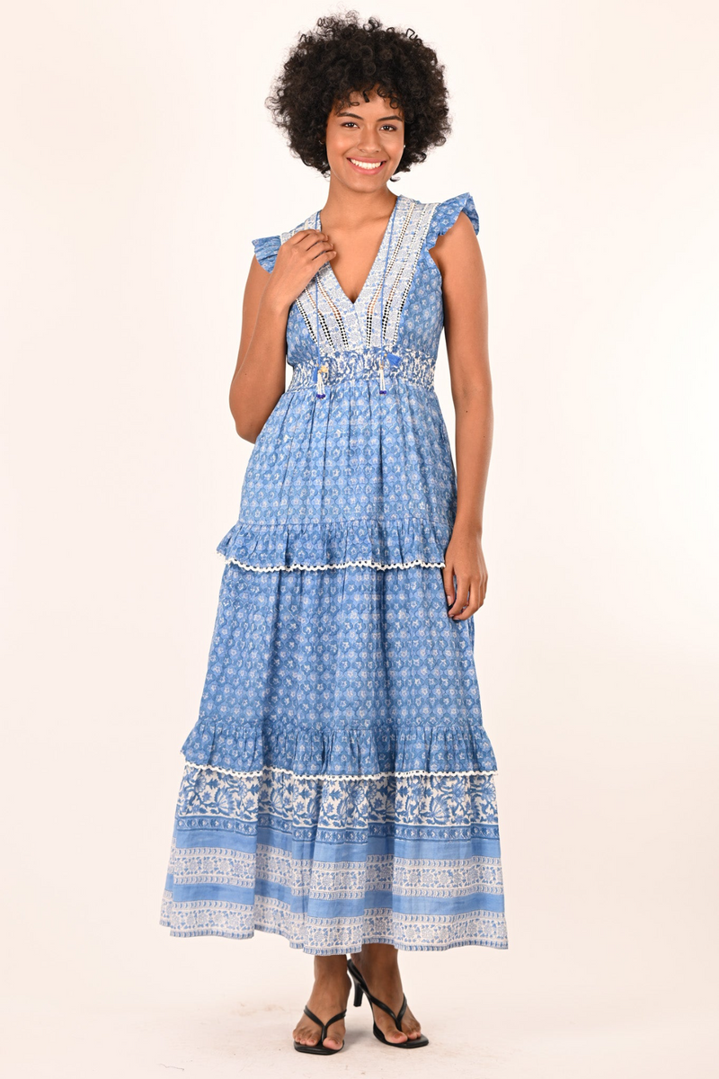 Beige Tessa Maxi Dress in Blue Zest Maxi Dress