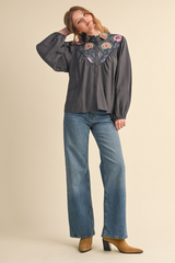 Bisque On The Road Again Button Down Top Top