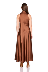White Smoke Satin Mock Neck With Long Tie Dress 42" Maxi Dress