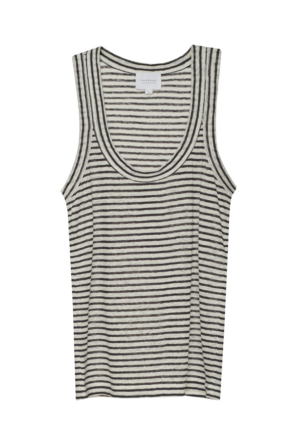 Gray Danny Linen Tank in Mono Luxe Stripe Tank