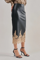 Gray Desperado Faux Leather Lace Midi Skirt Midi Skirt