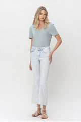 Lavender Mid Rise Bleached Cropped Flare Jeans