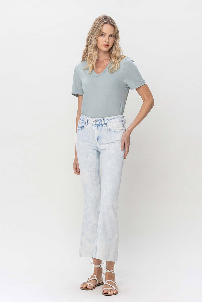 Lavender Mid Rise Bleached Cropped Flare Jeans