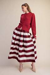Light Gray Daisy Jane Pleated Striped Midi Skirt Midi Skirt