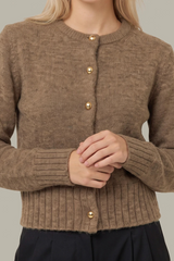 Dim Gray James Fuzzy Button Crew Cardi Cardigan