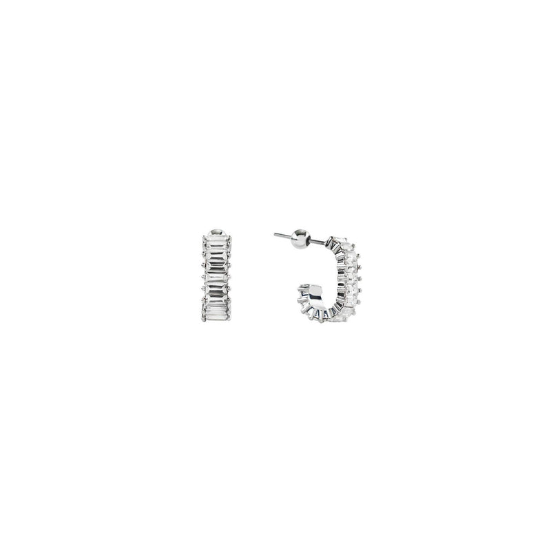 Light Gray Silver Square Diamond Hoops Earring