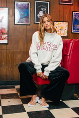 Black MERRY Embroidered Mock Neck Sweatshirt Sweatshirt