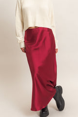 Antique White Love You Berry Much Satin Midi Skirt Skirt