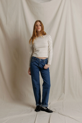 Dark Gray Lisa Long Sleeve Stripe Crew Tee