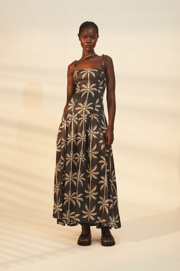 Wheat Abena Maxi Dress in Black White Tropical Maxi Dress