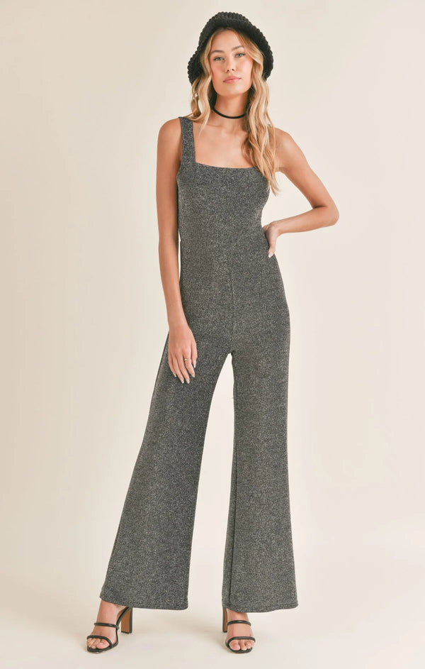 Light Gray Shimmer in the Lights Jumpsuit Jumpsuit