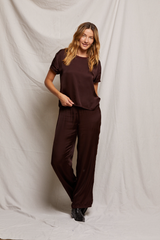 Gray Delphine Satin Crew Neck Tee Top
