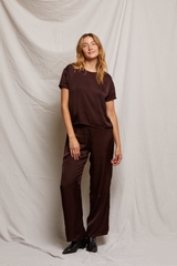 Gray Delphine Satin Crew Neck Tee Top