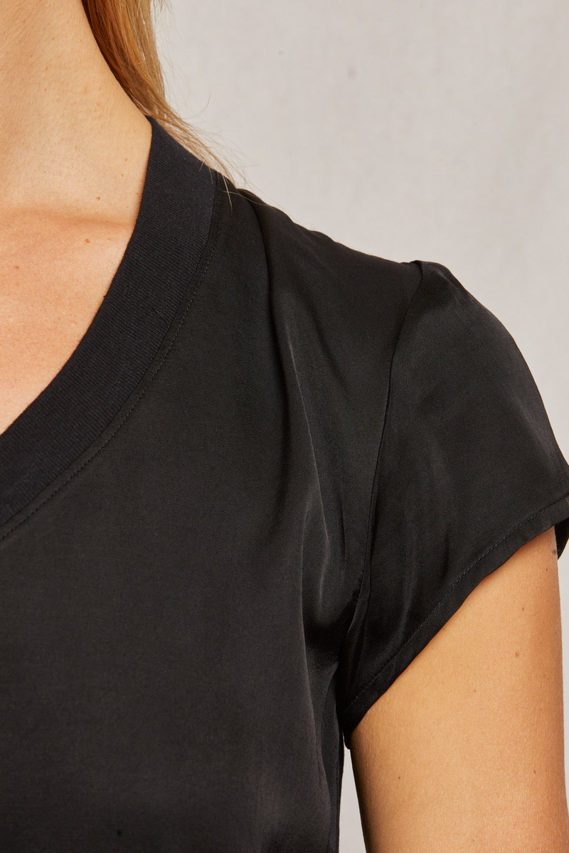 Dark Slate Gray Delphine Satin Crew Neck Tee Top