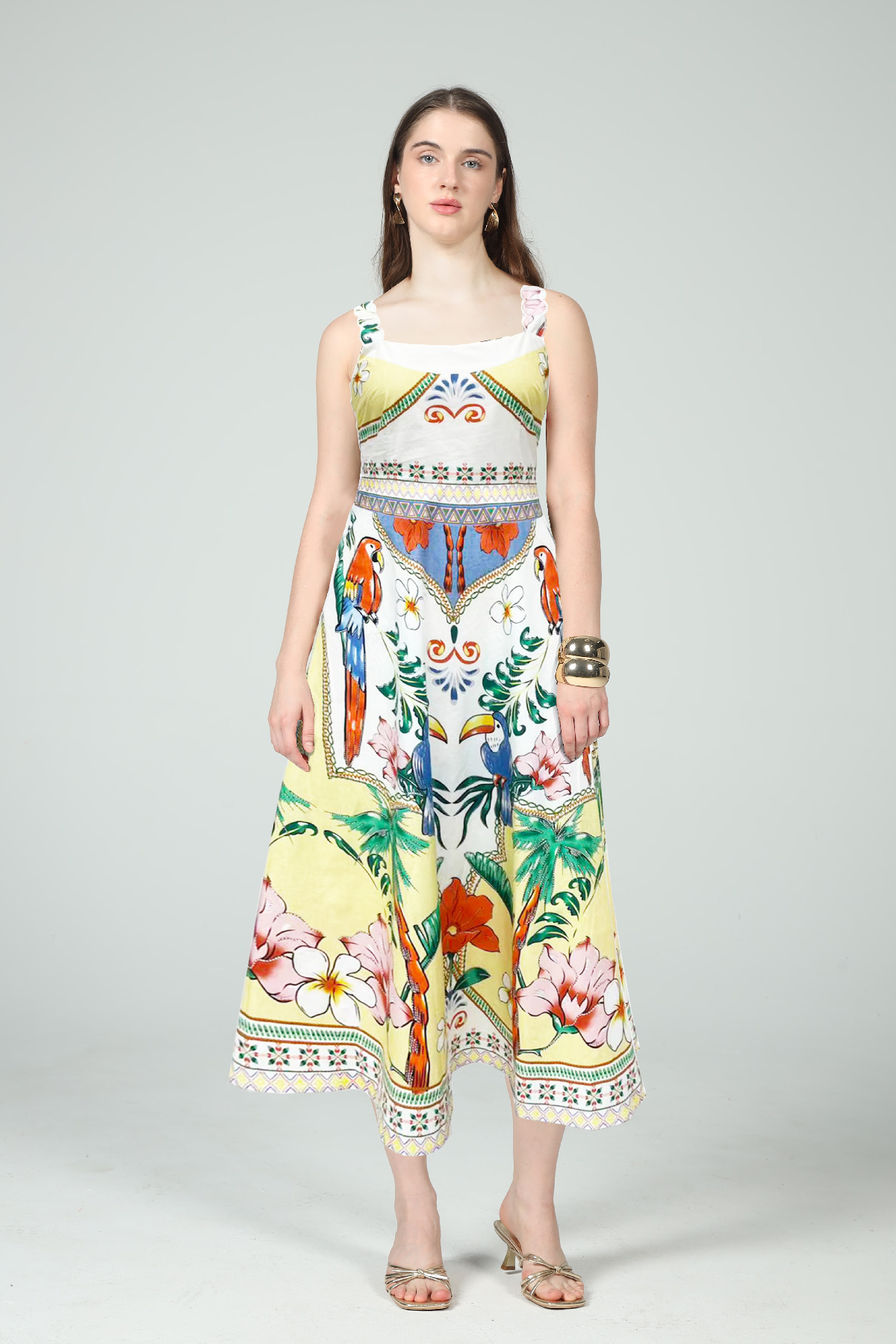 tropical midi dress Mariah Embroidery Midi Dress in Enchanted Tropics S