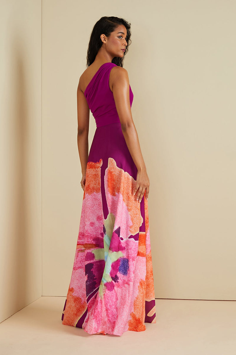 Tan Atlas | One Shoulder Gown Formal Dress