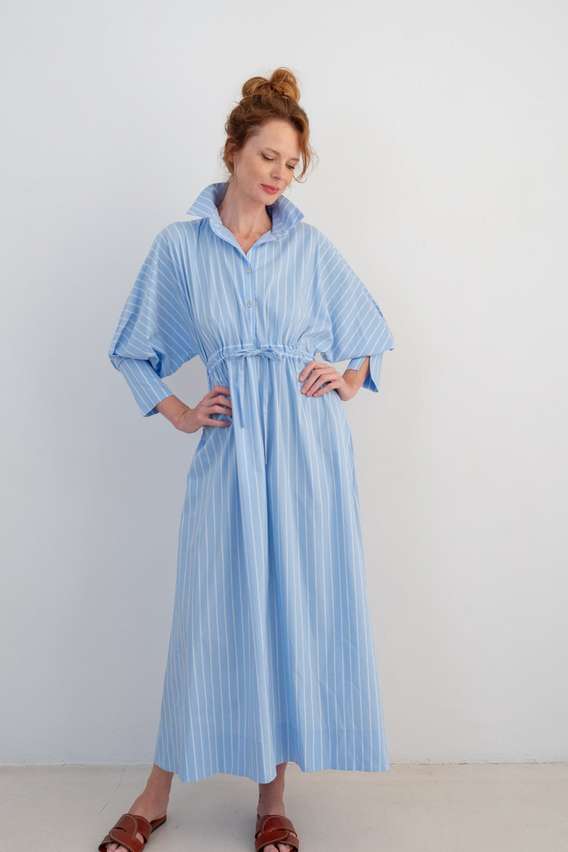 Mara Dress in Blue/White Stripe