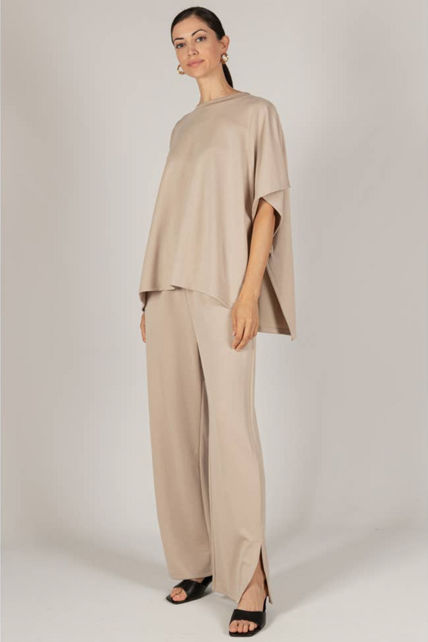 Gray Scuba Wide Leg Pants with Slits Pant