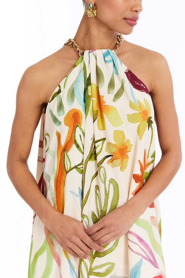 Bijou Halter Mini Dress in Ivory Watercolor