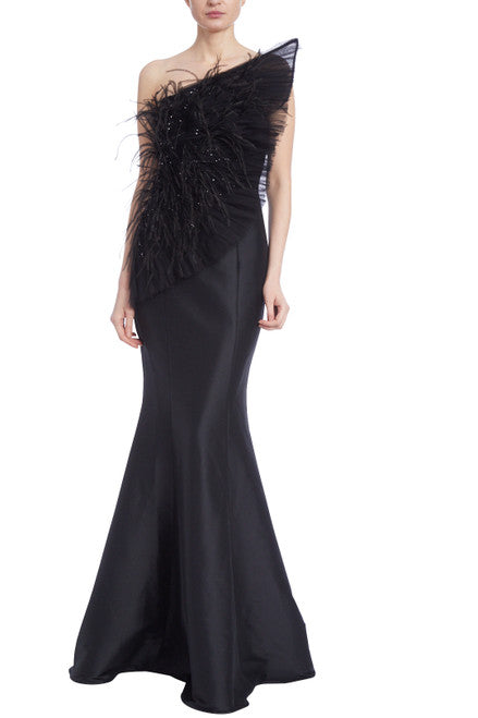 Dark Slate Gray Feather Fan | Mermaid Gown Formal Dress