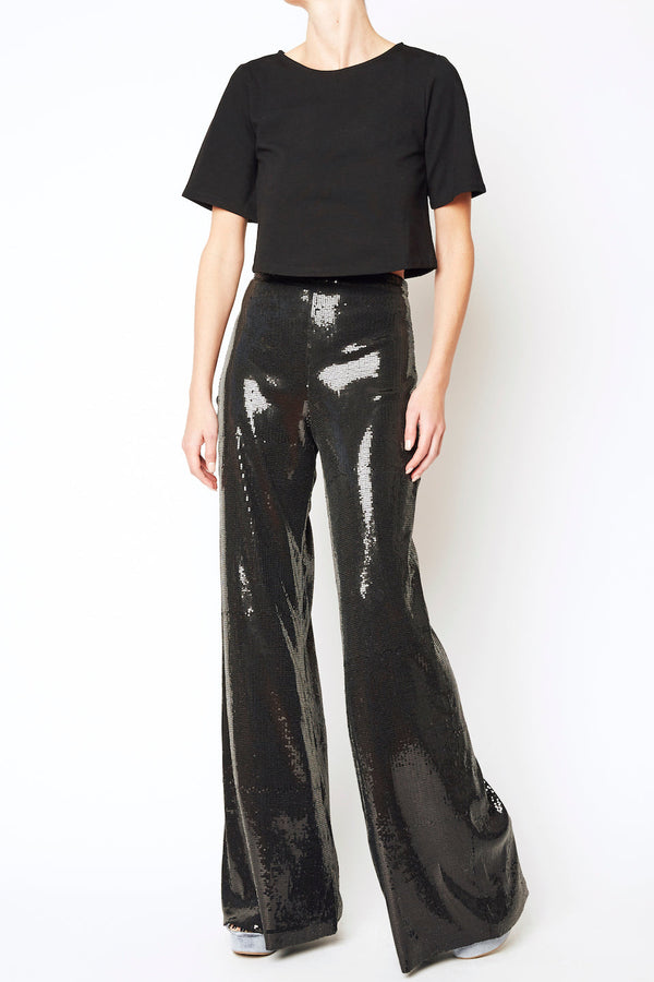 White Smoke Sequin Wide Leg Pant Pant