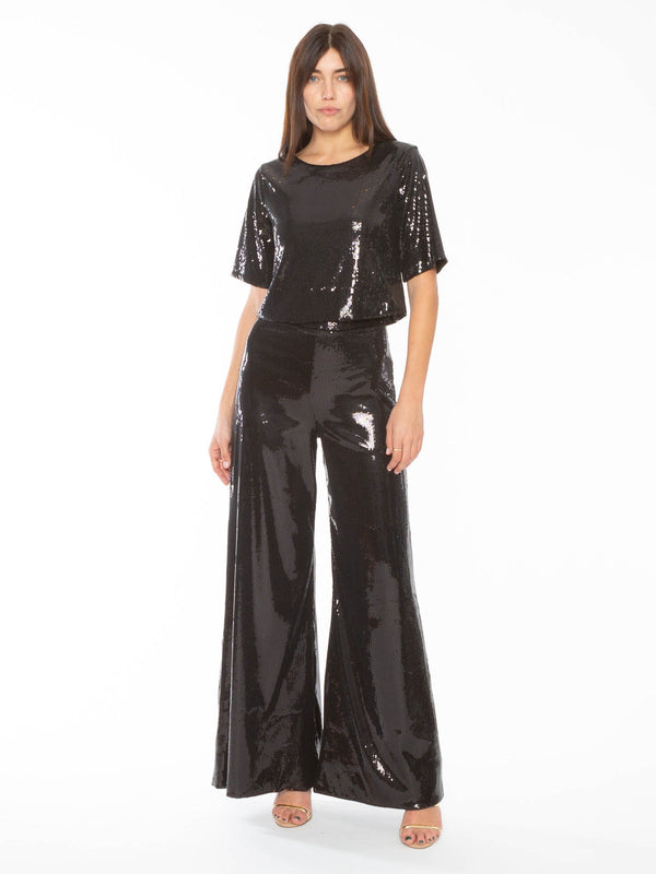 White Smoke Sequin Wide Leg Pant Pant