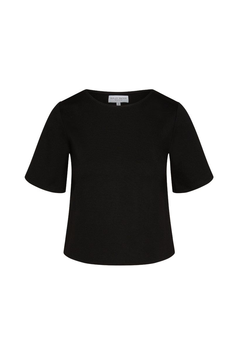 Black Ponte Knit Short Sleeve Top Extended Top