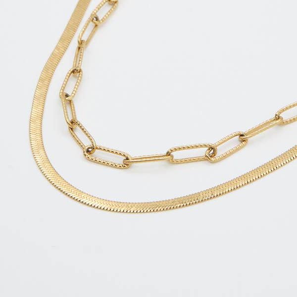 Beige Herringbone Layered Necklace Necklace