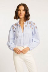 Antique White Riana Top in Blue Micro Stripe Top