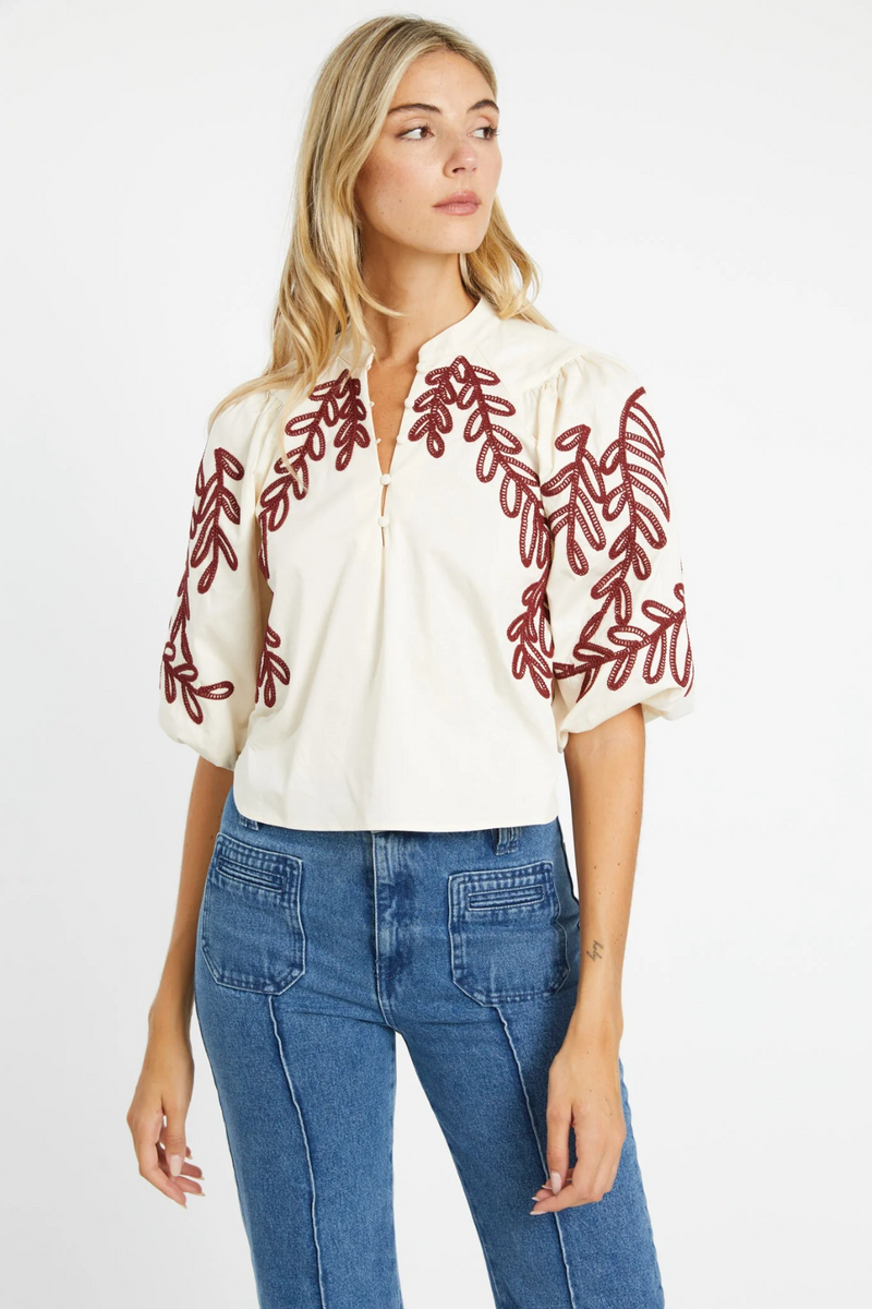 Beige Elodie Top in Ivory/Chocolate Top