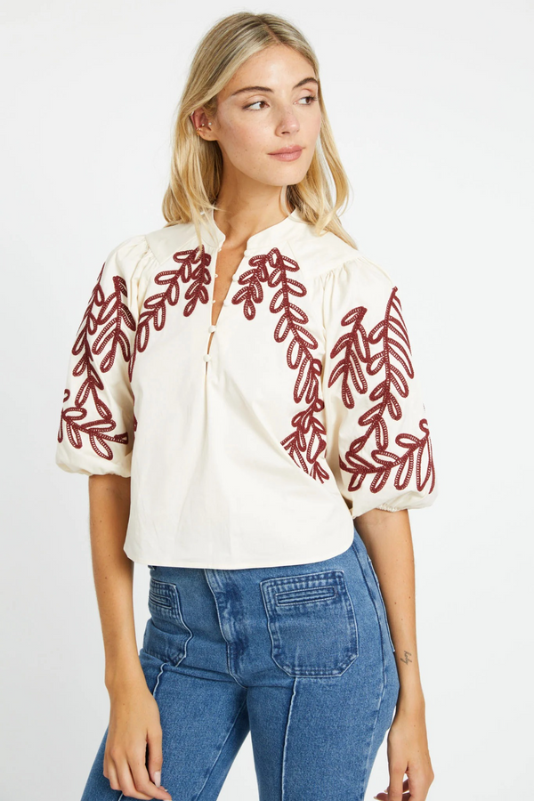 Beige Elodie Top in Ivory/Chocolate Top