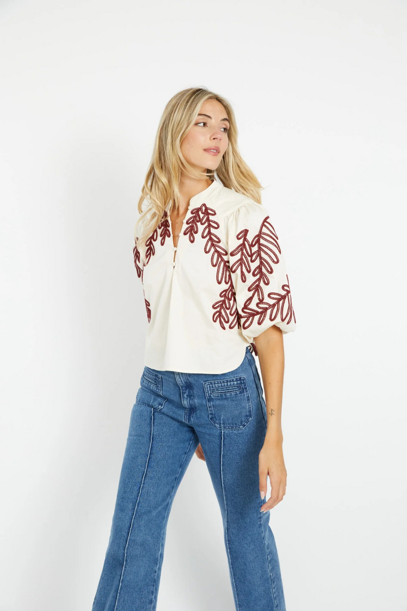 Beige Elodie Top in Ivory/Chocolate Top