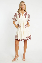 Beige Carrie Dress in Ivory/Chocolate Mini Dress
