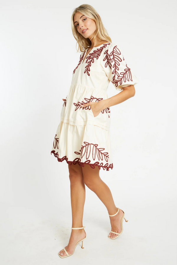 Beige Carrie Dress in Ivory/Chocolate Mini Dress