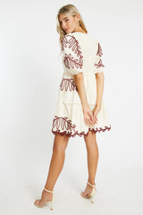 White Smoke Carrie Dress in Ivory/Chocolate Mini Dress