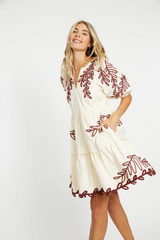 Beige Carrie Dress in Ivory/Chocolate Mini Dress