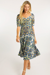 Antique White Aidette Dress in Wildcat Tapestry Midi Dress