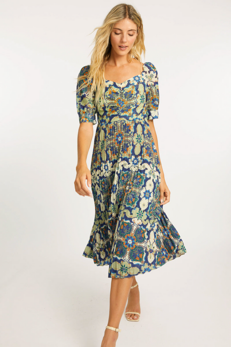 Antique White Aidette Dress in Wildcat Tapestry Midi Dress