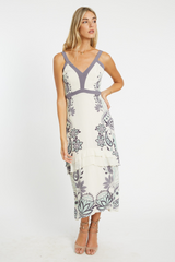 Beige Sana Dress in Ivory Protea Paisley Midi Dress