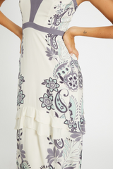 Light Gray Sana Dress in Ivory Protea Paisley Midi Dress