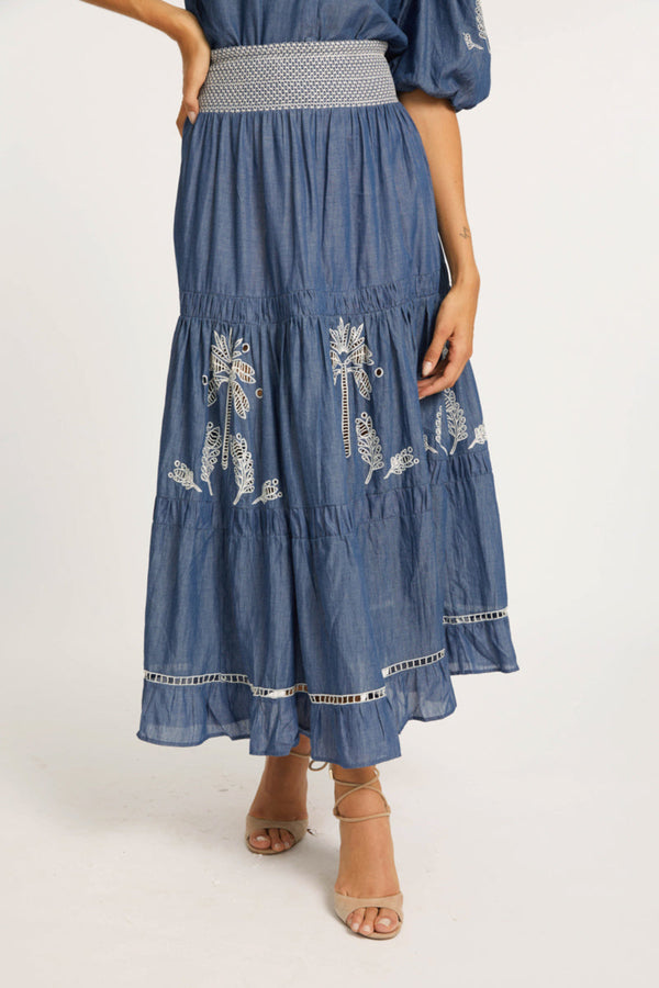 Bianca Skirt in Palm Chambray