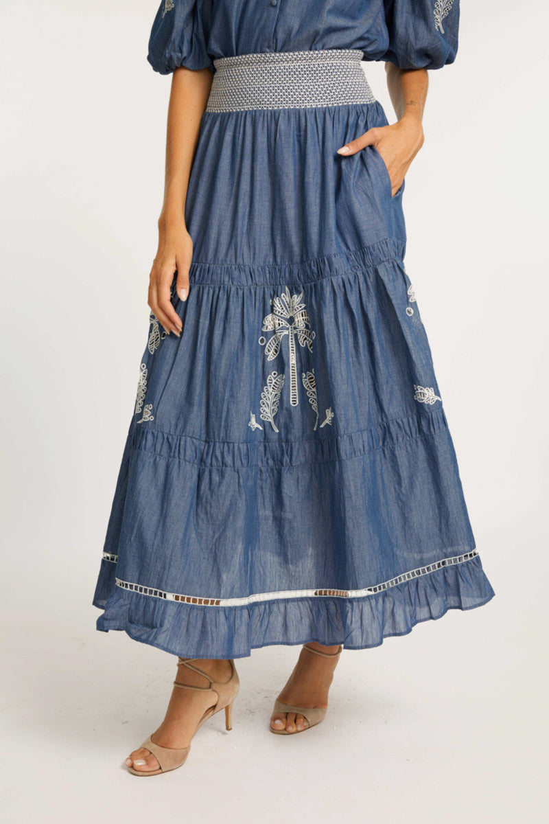 Bianca Skirt in Palm Chambray
