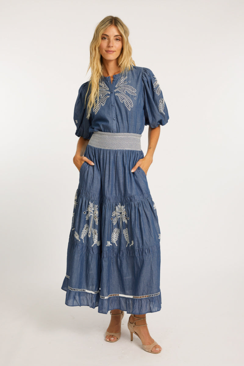 Bianca Skirt in Palm Chambray