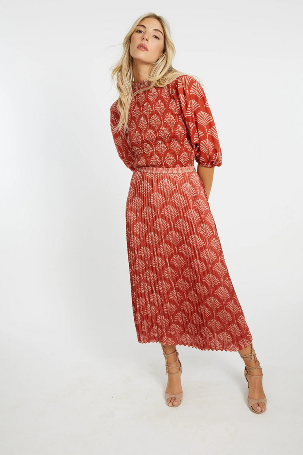 Sienna Lucille Skirt in Ginkgo Breeze Rust Midi Skirt