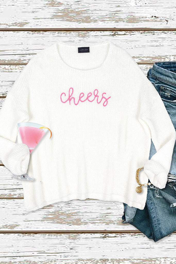 White Smoke Cheers Embroidered Crew Sweater