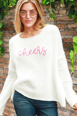 Dark Slate Gray Cheers Embroidered Crew Sweater