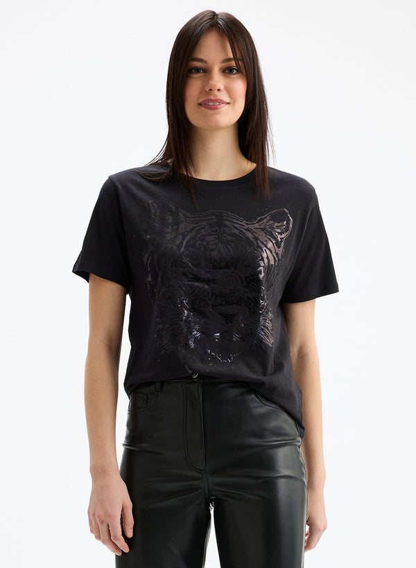 White Smoke Foil Tiger Tee Top