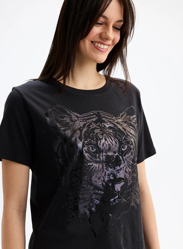 Dark Slate Gray Foil Tiger Tee Top