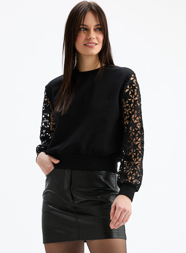 White Smoke Crochet Stars Sweatshirt Top